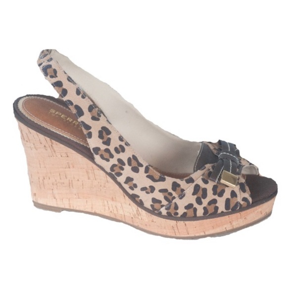 Sperry Womens Top Sider Southampton Leopard Print Cork Wedges Size 7 - Picture 1 of 7